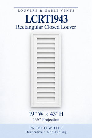 LCRT1943 Rectangular Closed Louver — 19″ W × 43″ H — Primed White