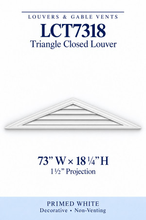 LCT7318 Triangle Closed Louver — 73″ W × 18 1/4″ H — Primed White