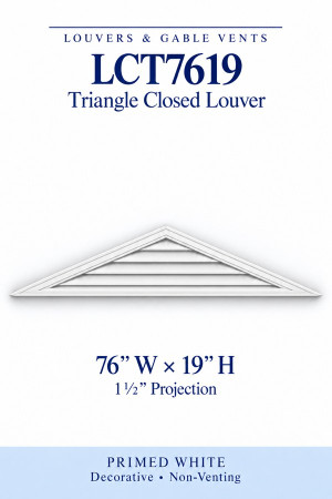 LCT7619 Triangle Closed Louver — 76″ W × 19″ H — Primed White