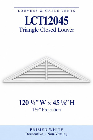 LCT12045 Triangle Closed Louver — 120 1/4″ W × 45 1/8″ H — Primed White