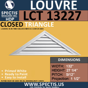 LCT 13227 Triangle Gable Louver Vent - Closed - 132 x 27 1/4