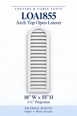 LOA1855 LOA1855 Arch Top Open Louver Vent — 18″ W × 55″ H — Primed White, primed white, 18 inches wide by 55 inches high