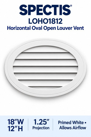 LOHO1812 Horizontal Oval Open Louver Vent — 18″ W × 12″ H — Primed White