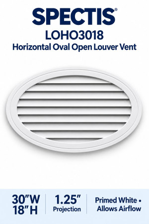 LOHO3018 Horizontal Oval Open Louver Vent — 30″ W × 18″ H — Primed White