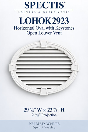LOHOK2923 Horizontal Oval with Keystones Open Louver Vent — 29 5/8″ W × 23 7/8″ H — Primed White