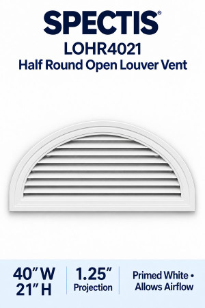 LOHR4021 Half Round Open Louver Vent — 40″ W × 21″ H — Primed White