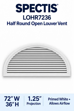 LOHR7236 Half Round Open Louver Vent — 72″ W × 36″ H — Primed White