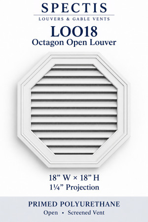 LOO18 Octagon Open Louver — 18″ W × 18″ H × 1¼″ projection — screened vent