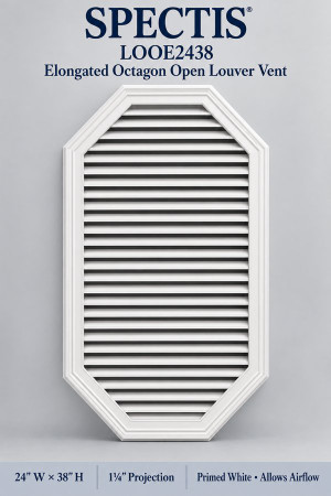 LOOE2438 Elongated Octagon Open Louver Vent — 24″ W × 38″ H — Primed White
