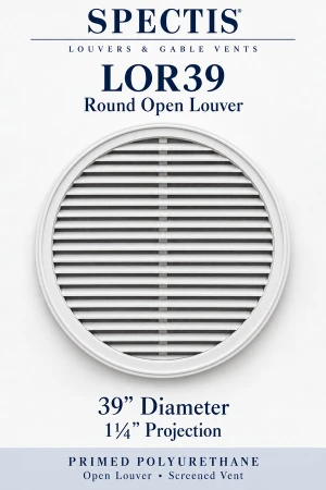 LOR39 Round Open Louver — 39″ W × 39″ H × 1¼″ projection — screened vent