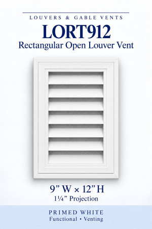 LORT912 Rectangular Open Louver Vent — 9″ W × 12″ H — Primed White