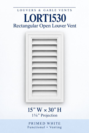 LORT1530 Rectangular Open Louver Vent — 15″ W × 30″ H — Primed White