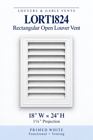 LORT1824 Rectangular Open Louver Vent — 18″ W × 24″ H — Primed White