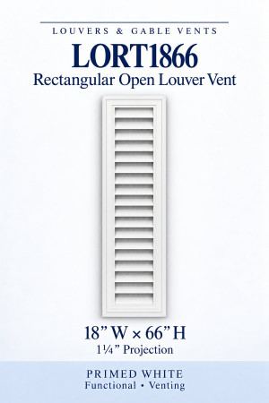 LORT1866 Rectangular Open Louver Vent — 18″ W × 66″ H — Primed White
