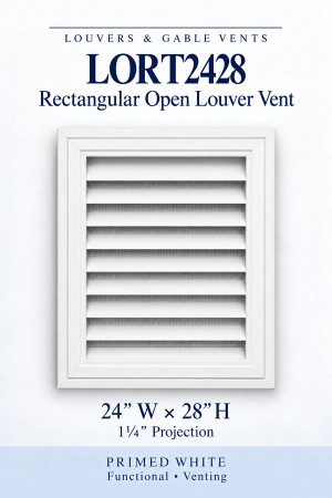 LORT2428 Rectangular Open Louver Vent — 24″ W × 28″ H — Primed White