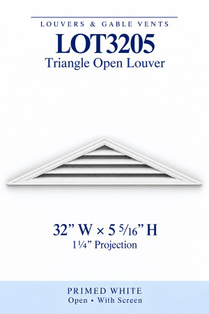 LOT3205 Triangle Open Louver Vent — 32″ W × 5 5/16″ H — Primed White