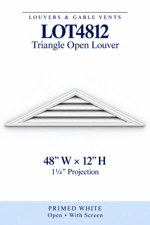 LOT4812 Triangle Open Louver Vent — 48″ W × 12″ H — Primed White