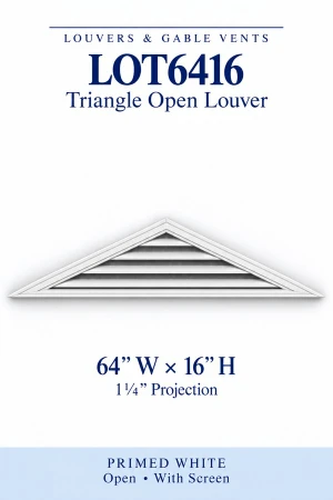 LOT6416 Triangle Open Louver Vent — 64″ W × 16″ H — Primed White