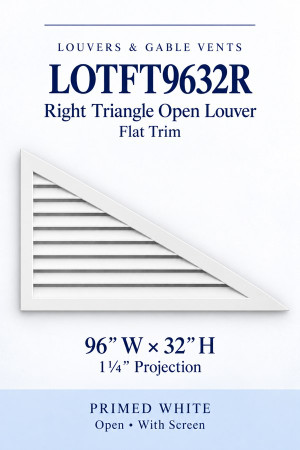 LOTFT9632R Right Triangle Flat Trim Open Louver Vent — Primed White
