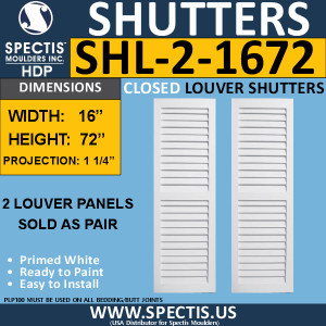 SHL-2 1672 2 Panel Closed Louver Shutters 16 x 72