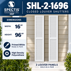SHL-2 1696 2 Panel Closed Louver Polyurethane Shutters - 16 x 96 (Pair)