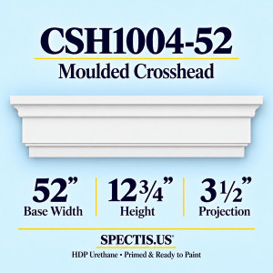 CSH1004-52 moulded door and window crosshead in primed HDP urethane, 52 inch base width, 12 3/4 inch height, 3 1/2 inch projection