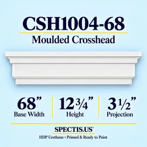 CSH1004-68 moulded door and window crosshead in primed HDP urethane, 68 inch base width, 12 3/4 inch height, 3 1/2 inch projection