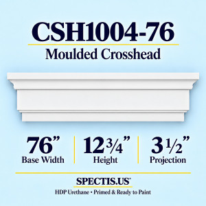 CSH1004-76 moulded door and window crosshead in primed HDP urethane, 76 inch base width, 12 3/4 inch height, 3 1/2 inch projection
