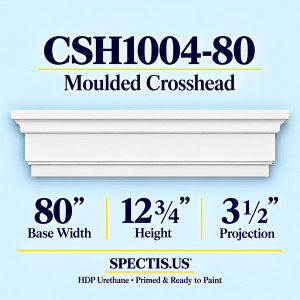 CSH1004-80 moulded door and window crosshead in primed HDP urethane, 80 inch base width, 12 3/4 inch height, 3 1/2 inch projection