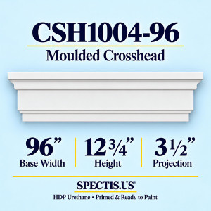 CSH1004-96 moulded door and window crosshead in primed HDP urethane, 96 inch base width, 12 3/4 inch height, 3 1/2 inch projection