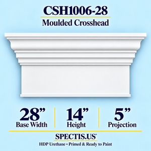 CSH1006-28 moulded door and window crosshead, 28 inch base width x 14 inch height x 5 inch projection, primed HDP urethane