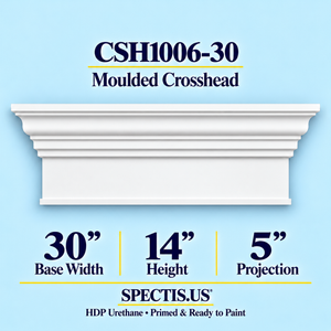 CSH1006-30 moulded door and window crosshead, 30 inch base width x 14 inch height x 5 inch projection, primed HDP urethane