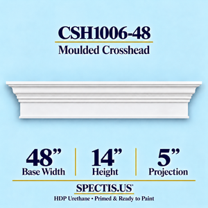 CSH1006-48 moulded door and window crosshead, 48 inch base width x 14 inch height x 5 inch projection, primed HDP urethane