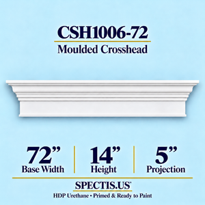 CSH1006-72 moulded door and window crosshead, 72 inch base width x 14 inch height x 5 inch projection, primed HDP urethane
