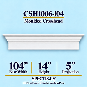 CSH1006-104 moulded door and window crosshead, 104 inch base width x 14 inch height x 5 inch projection, primed HDP urethane