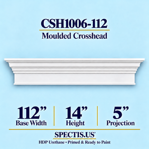 CSH1006-112 moulded door and window crosshead, 112 inch base width x 14 inch height x 5 inch projection, primed HDP urethane