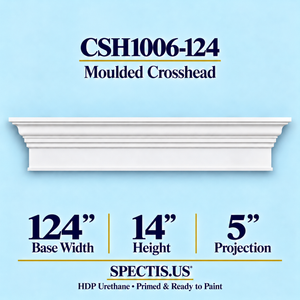 CSH1006-124 moulded door and window crosshead, 124 inch base width x 14 inch height x 5 inch projection, primed HDP urethane