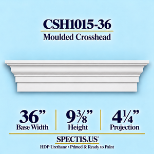 CSH1015-36 moulded door and window crosshead, 36 inch base width x 9⅜ inch height x 4¼ inch projection, primed HDP urethane