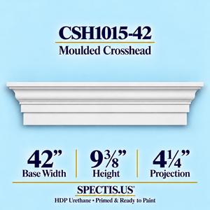 CSH1015-42 moulded door and window crosshead, 42 inch base width x 9⅜ inch height x 4¼ inch projection, primed HDP urethane