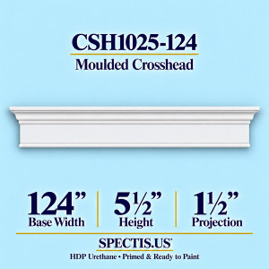 CSH1025-124 moulded door and window crosshead, 124 inch base width x 5½ inch height x 1½ inch projection, primed HDP urethane