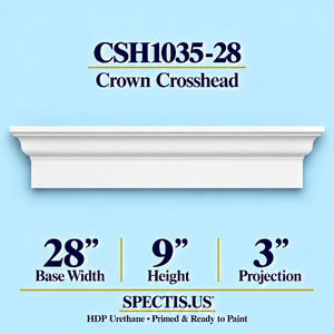 CSH1035-28 crown door and window crosshead, 28 inch base width x 9 inch height x 3 inch projection, primed HDP urethane