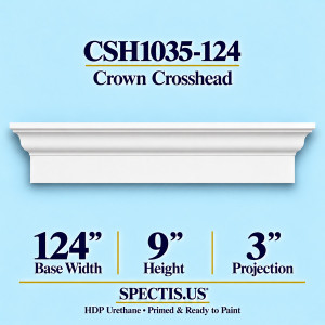 CSH1035-124 crown door and window crosshead, 124 inch base width x 9 inch height x 3 inch projection, primed HDP urethane