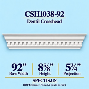 CSH1038-92 dentil door and window crosshead, 92 inch base width x 8⅝ inch height x 5¾ inch projection, primed HDP urethane