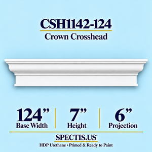 CSH1142-124 crown door and window crosshead, 124 inch base width, 7 inch height, 6 inch projection, primed HDP urethane