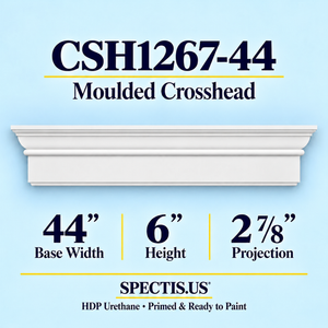 CSH1267-44 moulded door and window crosshead, 44 inch base width, 6 inch height, 2⅞ inch projection, primed HDP urethane