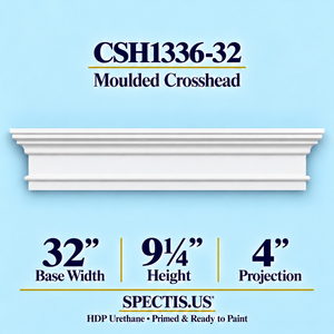 CSH1336-32 moulded door and window crosshead, 32 inch base width x 9¼ inch height x 4 inch projection, primed HDP urethane