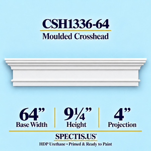 CSH1336-64 moulded door and window crosshead, 64 inch base width x 9¼ inch height x 4 inch projection, primed HDP urethane