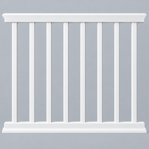 Clean closeup of RAL2104 rails with BAL2225-36 plain square balusters. Representative assembly with concealed mounting pins.