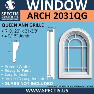 ARCH2031QG Arch Top Decorative Window with Queen Ann Grille