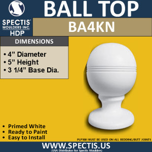 BA4KN Urethane Ball for Newel Post Cap 4" Wide